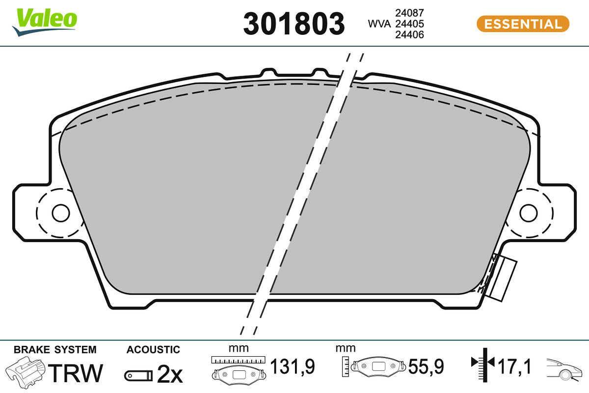 Jeu de 4 plaquettes de frein VALEO ref. 301803